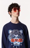 Kenzo Men's Blue Tiger Head Round Neck Sweatshirt