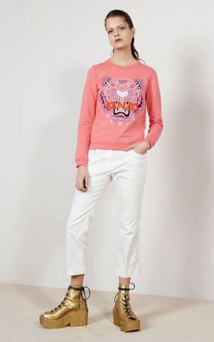 Kenzo Women's Pink Tiger Head Round Neck Sweatshirt