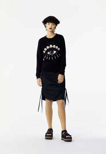 KENZO Women's Embroidered Big Eyes Sweatshirt Long Sleeve Black