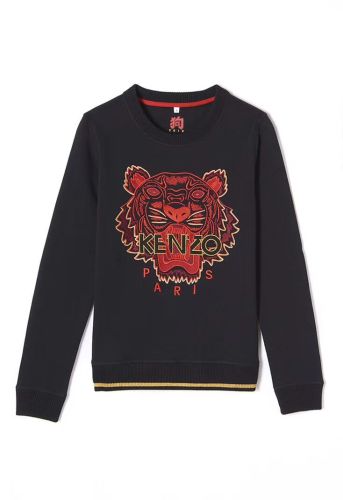 KENZO Men's and Women's Red Tiger Head Sweatshirt Long Sleeve Black