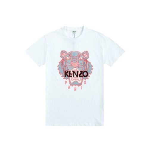 Kenzo Men Women Red Tiger Round Neck Print T-Shirt White