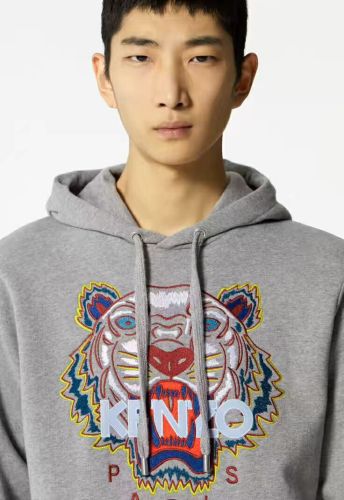 Kenzo Men Grey Tiger Hooded Sweatshirt