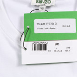 KENZO Women White Navy Blue Tiger Print Round Neck Short Sleeve T-Shirt