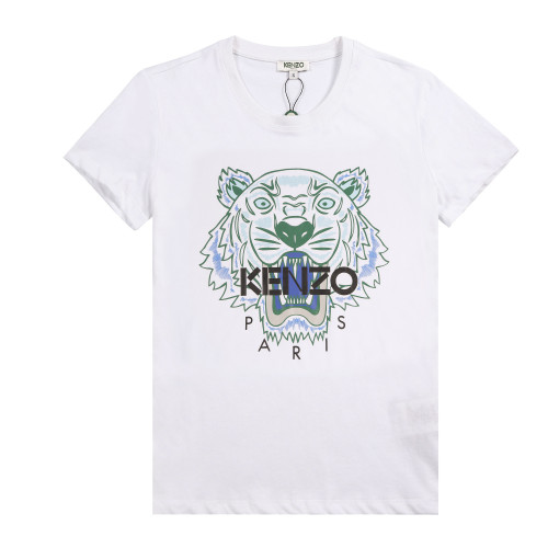 KENZO Men White Print Tiger Head Round Neck Short Sleeve T-Shirt