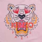 KENZO Women Pink Love Tiger Head Round Neck Short Sleeve T-Shirt
