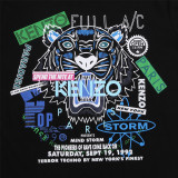KENZO Men Black Graffiti Tiger Round Neck Short Sleeve T-Shirt
