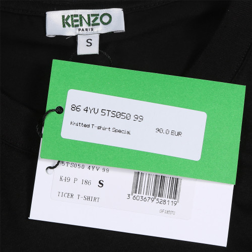 KENZO Men Black Tiger Head Round Neck Short Sleeve T-Shirt