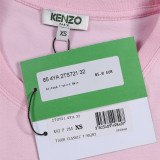 KENZO Women Pink Print Tiger Head Round Neck Short Sleeve T-Shirt