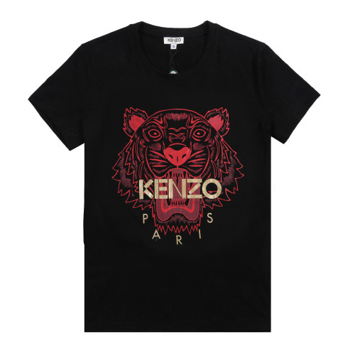 KENZO Men Women Black Print Tiger Head Round Neck Short Sleeve T-Shirt
