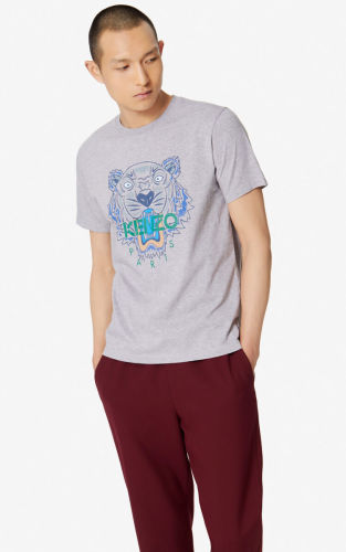 KENZO Men Tiger Head Print Round Neck Short Sleeve T-Shirt