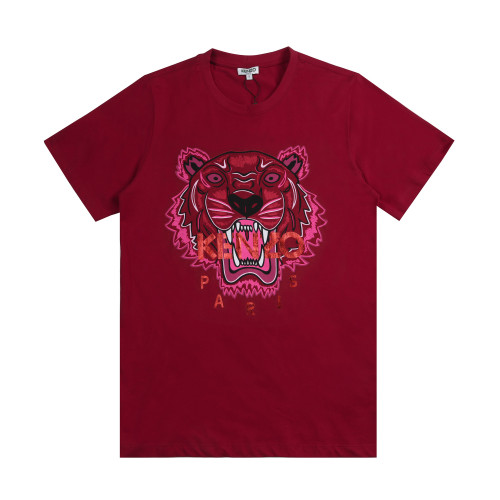 KENZO Women Burgundy Tiger Short Sleeve T-Shirt