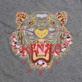 KENZO Women Graffiti Dragon Beard Tiger Head Round Neck Short Sleeve T-Shirt Grey