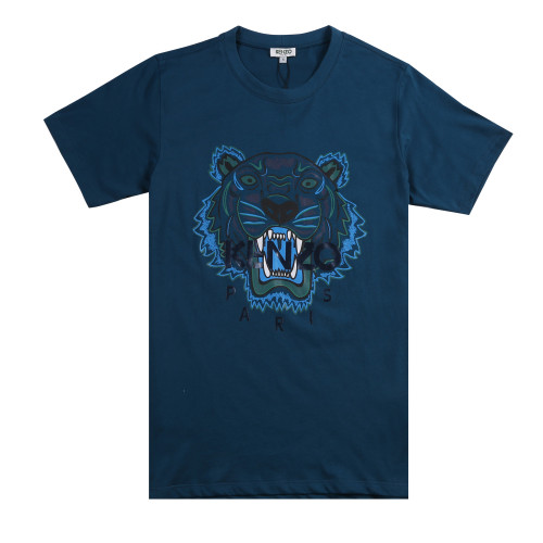 KENZO Men Blue Tiger Head Round Neck Short Sleeve T-Shirt