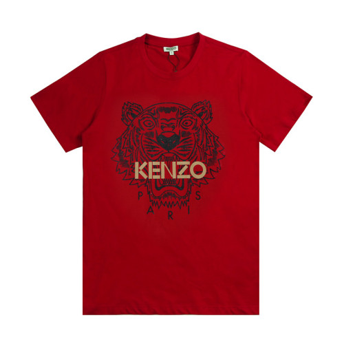 KENZO Men Women Red Tiger Print Round Neck Short Sleeve T-Shirt