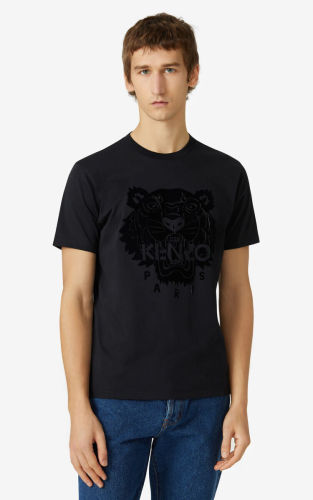 Kenzo Men Women Black Tiger Head Embroidered Short Sleeve T-Shirt