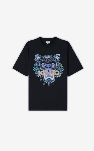 Kenzo Men Women Embroidered Tiger Head Short Sleeve T-Shirt Black