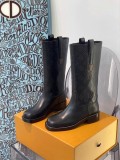 Louis Vuitton Classic Motorcycle Boots Martin Boots Small Square Toe Embossed Pure Leather Boots