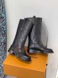 Louis Vuitton Classic Motorcycle Boots Martin Boots Small Square Toe Embossed Pure Leather Boots