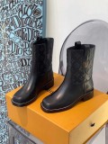 Louis Vuitton Classic Motorcycle Boots Martin Boots Pure Leather Embossed Sleeve Boots