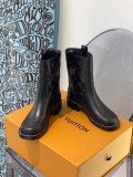 Louis Vuitton Classic Motorcycle Boots Martin Boots Pure Leather Embossed Sleeve Boots