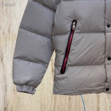 Moncler Long Check Quilted Stand Collar Pure Color Down Jacket Grey Size: 1 2 3 4 5
