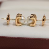 Cartier Pearl Horn Logo Stud Earrings