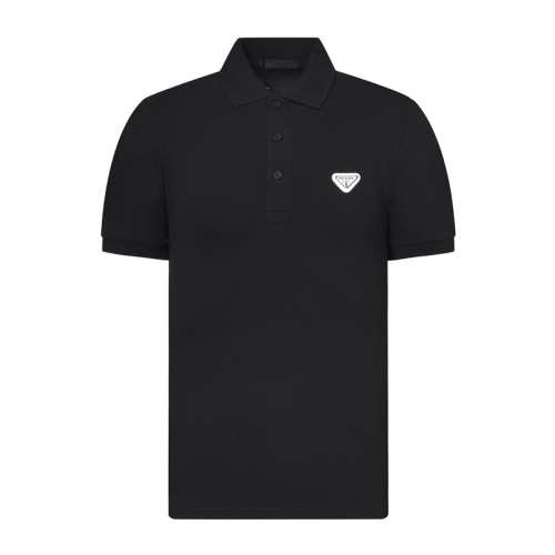 Prada Classic Men Logo Triangle Letter Printed Lapel Polo T-shirt