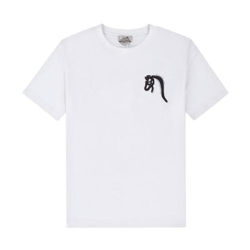 Hermes Classic Unisex HS Hermes Logo Leather Embroidered T-shirt