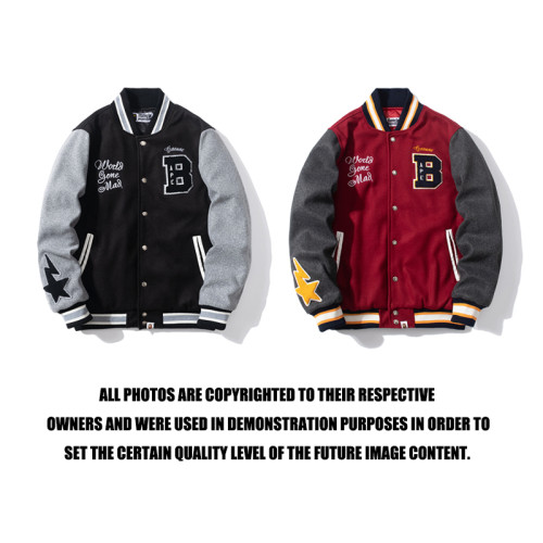 BAPE/A/Bathing Ape Men BAPE Embroidered STA Star Stitching Woolen Cloth Jacket Baseball Uniform Jacket