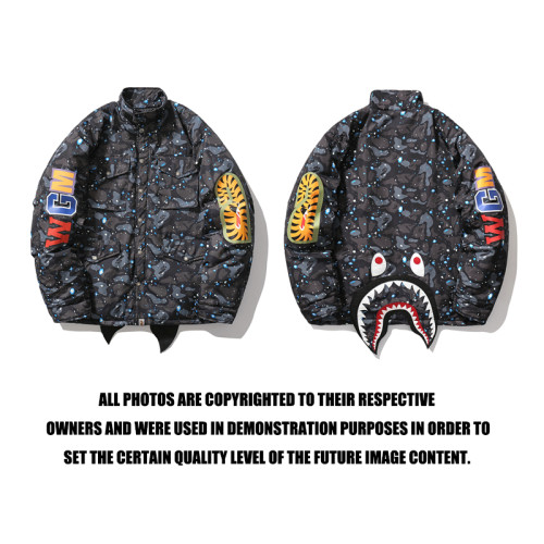 BAPE/A/Bathing Ape Men BAPE Big Shark Head Starry Sky Winter Warm Jacket Full Zip Bomber Coats Puffer Coats Outwear Parka