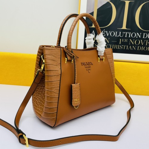 Prada Palm Grain Leather Classic Logo Satchel Handbag Size: 30-23-14cm