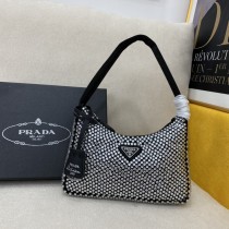 PRADA New Shiny Rhinestone Hobo Bag Handbag Black Size: 22cm