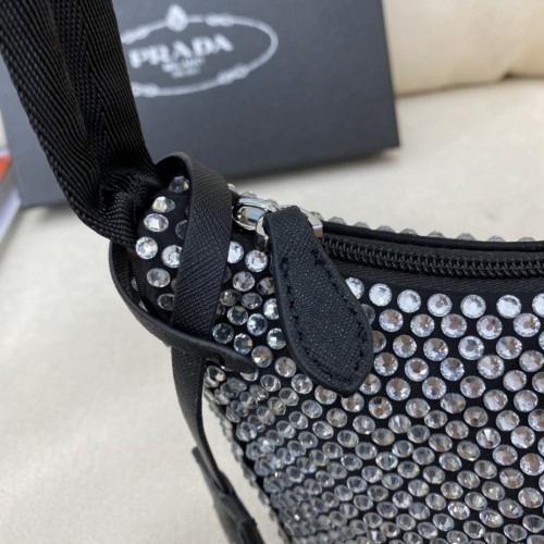 PRADA New Shiny Rhinestone Hobo Bag Handbag Black Size: 22cm