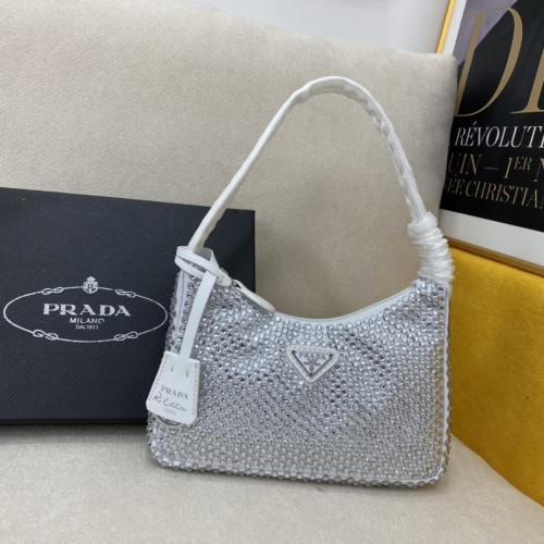 PRADA New Sparkling Rhinestone Hobo Bag Handbag White Size: 22cm