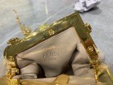 Fendi Lamb Wool F Letter Logo Clutch Messenger Bag Beige 12×5.5×10cm