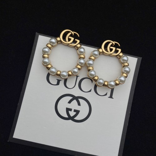 Gucci New Double G Circle Pearl Stud Earrings