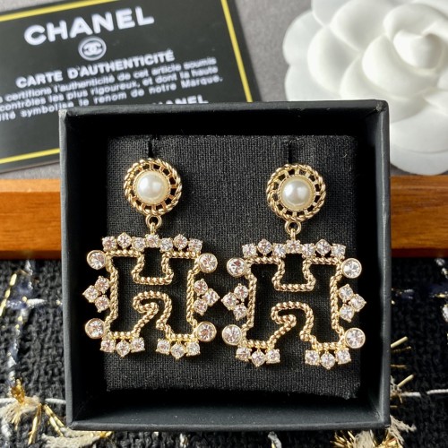 Chanel Classic Double C Rhinestone Hollow Gold Stud Earrings