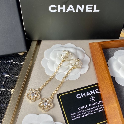 Chanel Classic Flower White Diamond Tassel Stud Earrings