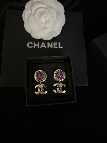 Chanel Purple Crystal Stud Earrings