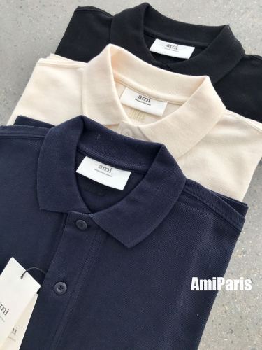 AMI PARIS Unisex Letter Embroidery Crew Neck Cropped Polo Shirt