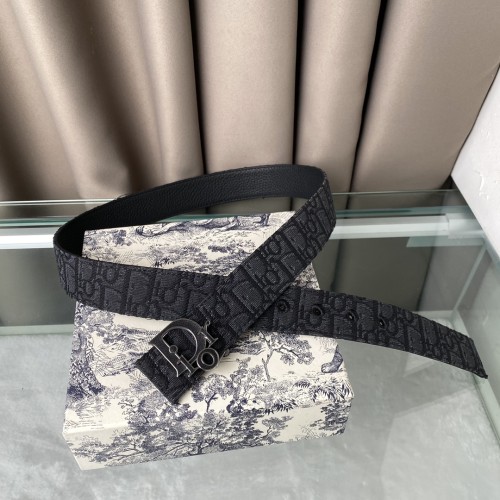 Dior Jacquard Embroidery With Lychee Cowhide And Classic Letter Cloth Belt 3.5cm