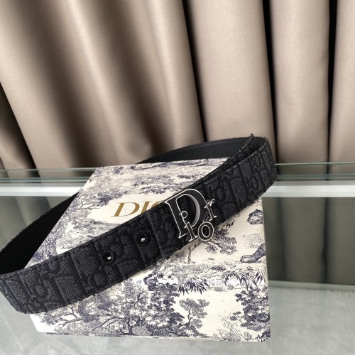Dior Jacquard Embroidery With Lychee Cowhide And Classic Letter Cloth Belt 3.5cm