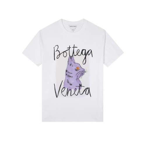 Bottega Veneta Hand-Painted Cat Commemorative Series T-Shirt Couples Short Sleeve