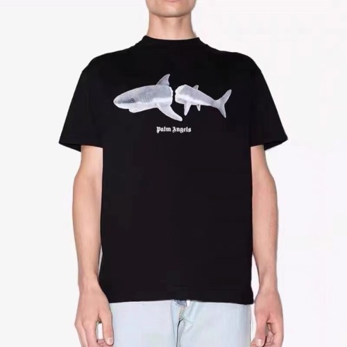 Palm Angels Casual Dock Shark Pattern Short Sleeve Round Unisex Neck Cartoon T-shirt