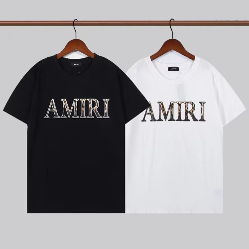 AMIRI Leopard Print LOGO Alphabet Print Short Sleeve Casual Fashion Cotton T-Shirt