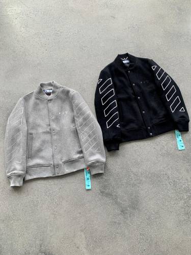 OFF WHITE Classic Cordon Wool Baseball Jacket Casual Thermal Jacket