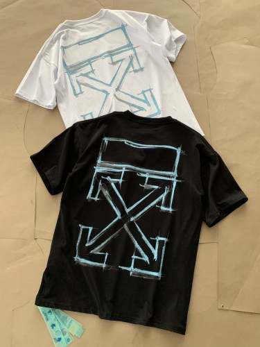 OFF WHITE Marker Sketch Arrow Print Short Sleeve Casual Loose Cotton T-Shirt