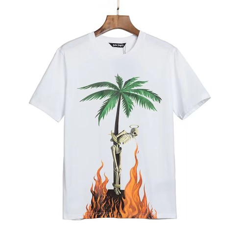 Palm Angels Coconut Flame Skull Print Short Sleeve Loose Crew Neck Cotton T-Shirt