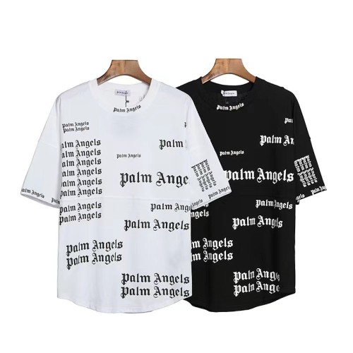 Palm Angels Full-Print Logo Letter Print Short-Sleeve Drop-Shoulder-Sleeve Loose Cotton T-Shirt