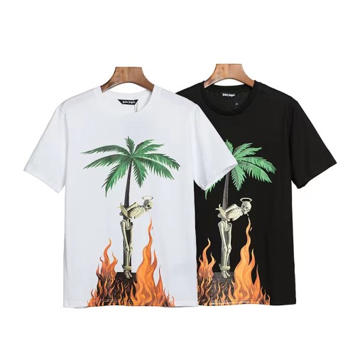 Palm Angels Coconut Flame Skull Print Short Sleeve Loose Crew Neck Cotton T-Shirt